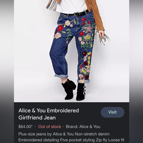 Alice & You Straight Leg Jeans Embroidered • Size UK 20 - Picture 5 of 5